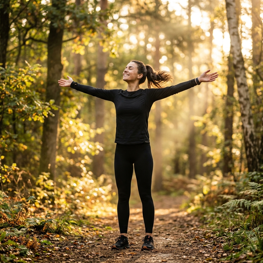 Woman stretching in forest